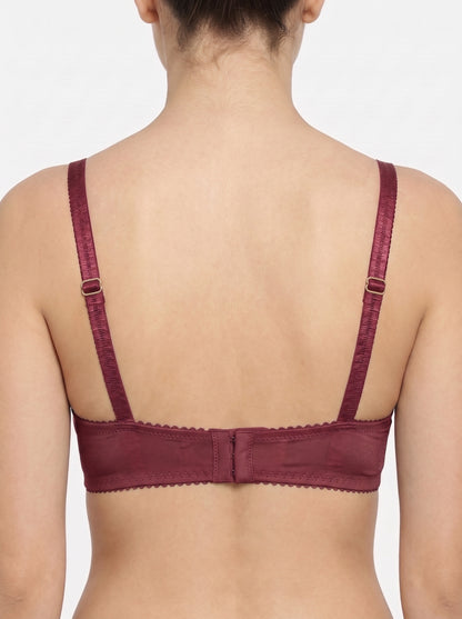 ROMANCE Forever, Half Lace Unpadded Polyester Jersey Bra, MAROON