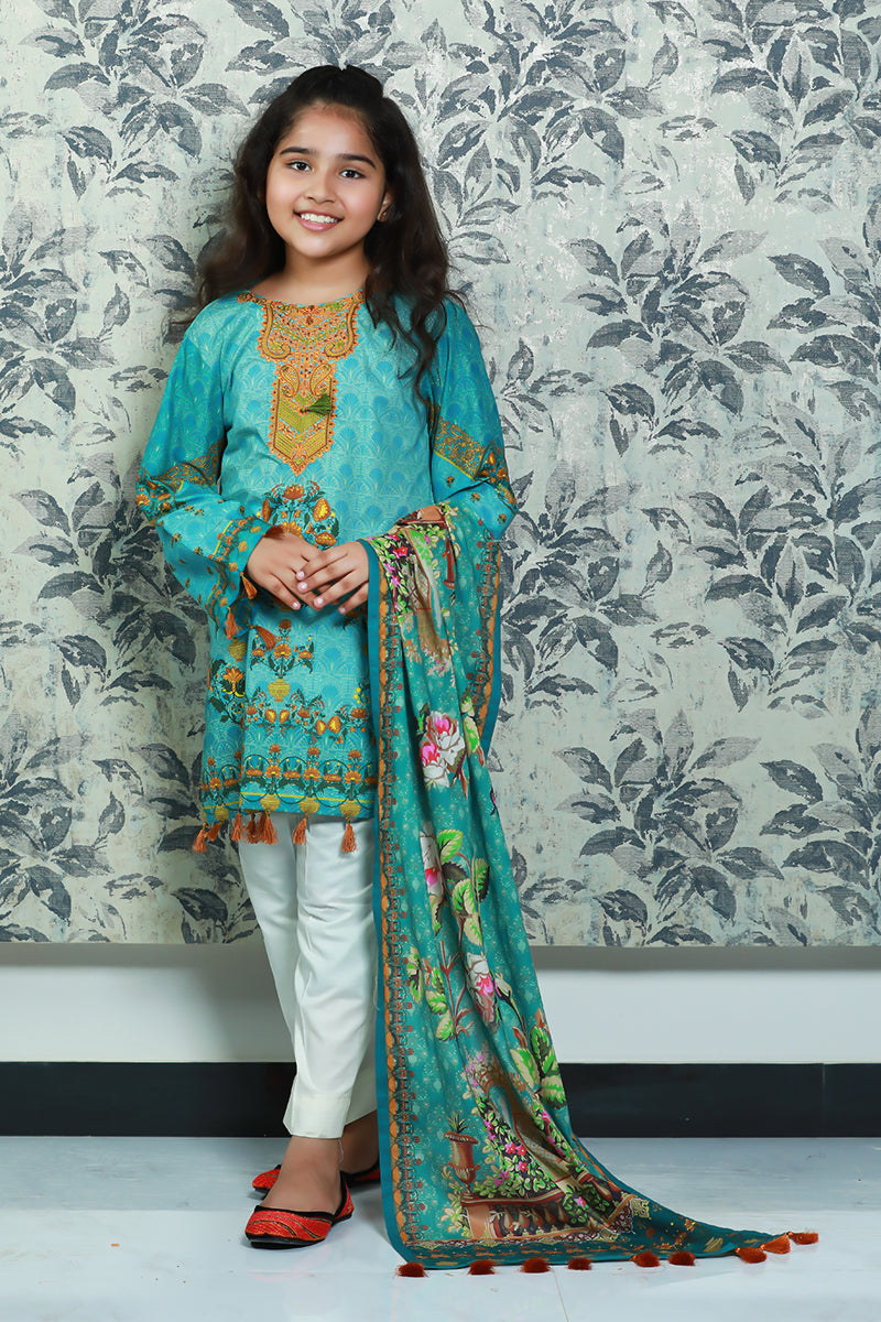 PRSDT-089 Digital Printed Embroidred Lawn Shirt, Dupptta & Cotton Trouser