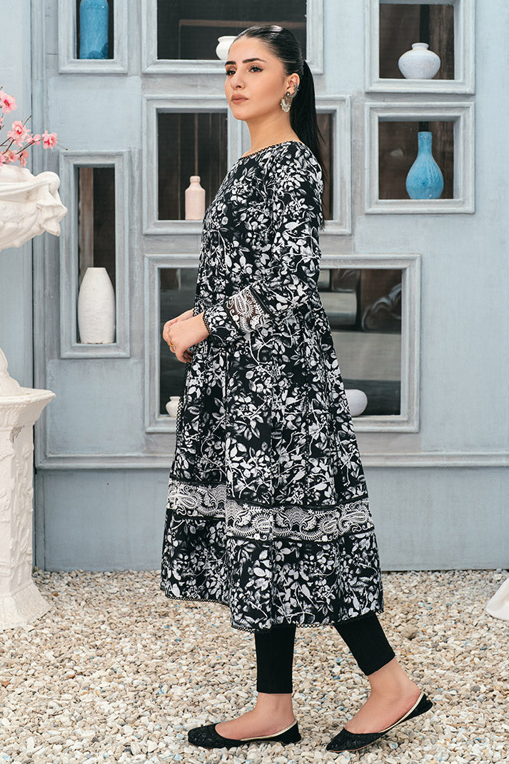 Printed Flair Frock With Embroidery FRK-054