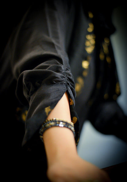A007 BLACK CHIFFON KARANDI & SILK LAYERED CLOAK