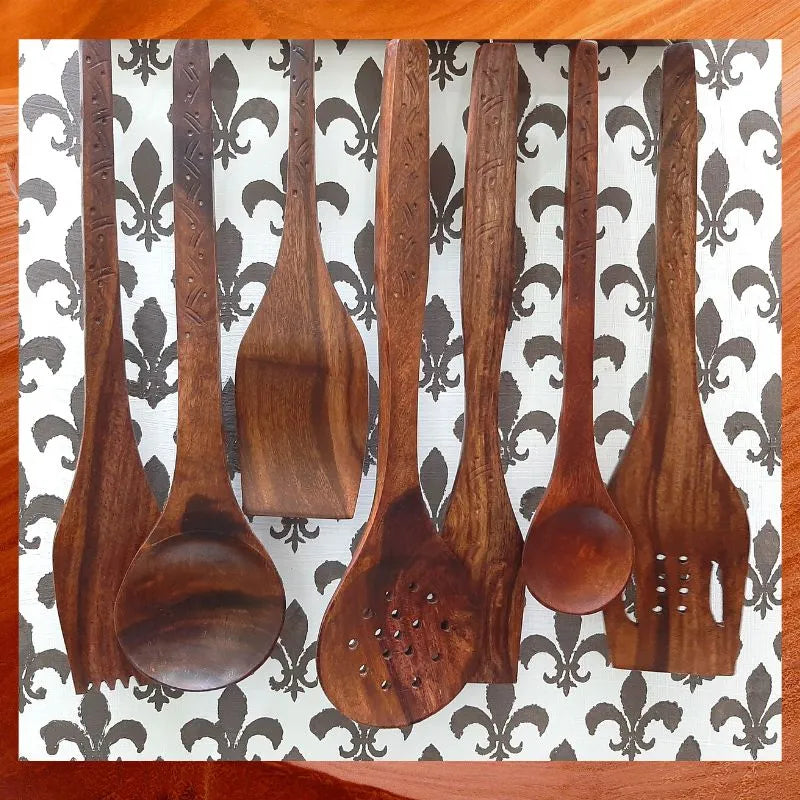 Brass Spoon ladle Wooden Chamach set