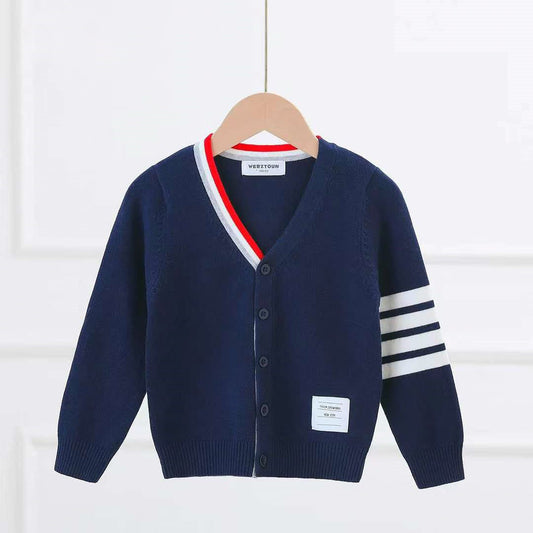 Baby Girl Navy Shoulder Stripe Sweater