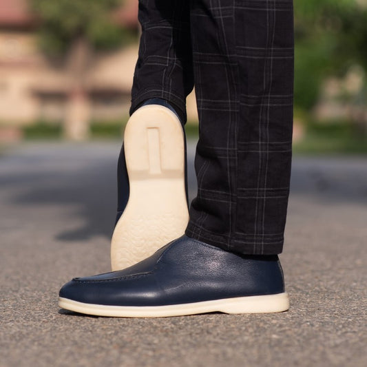Turkiye-built Grainy Leather Half Boot Style in Blue Color
