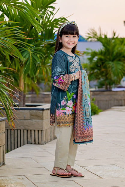 PRSDT-081 Digital Printed Embroidered Lawn Shirt, Dupatta & Cotton Trouser