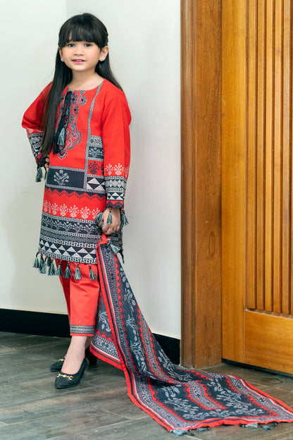 Girls Digital Printed Khaddar 3 Piece