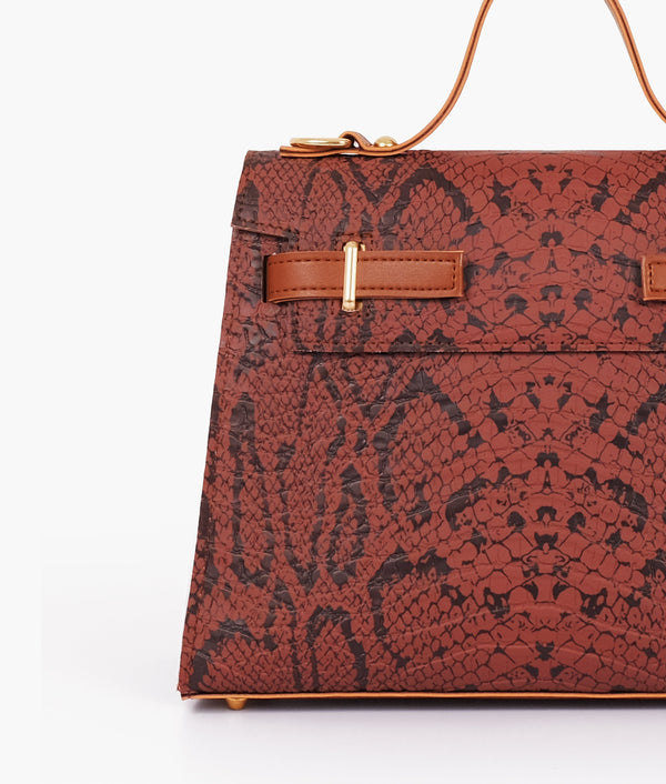 RTW Creation - Brown crocodile cross-body bag with top-handle