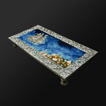 METAL RESIN SERVING PLATTER SILVER