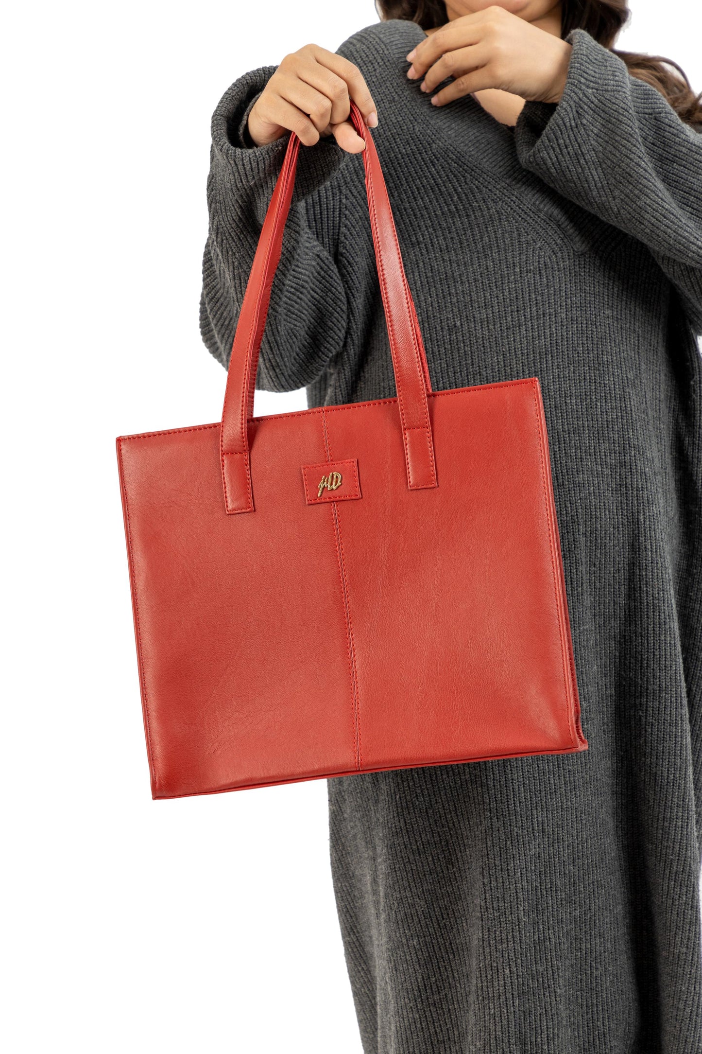 Everyday Women's Leather Zipper Tote Bag-Candy Red