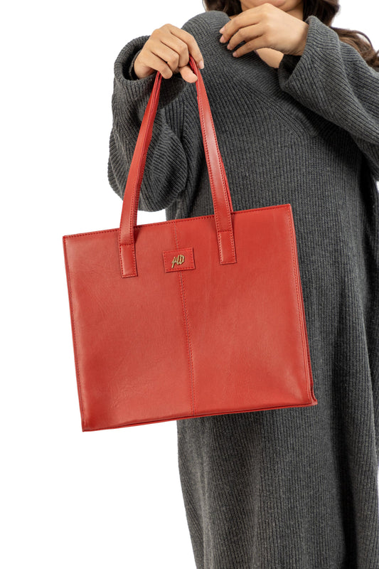 Everyday Women's Leather Zipper Tote Bag-Candy Red