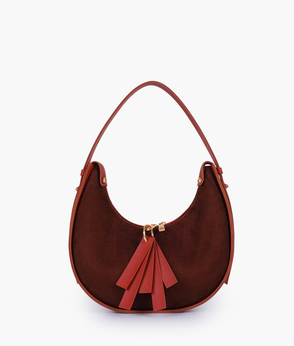 RTW Creation - Rust suede crescent hobo bag
