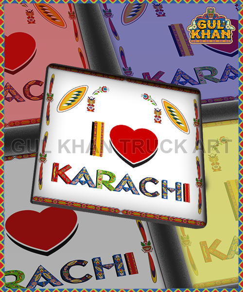 White & Red I Love Karachi Printed Coaster Design