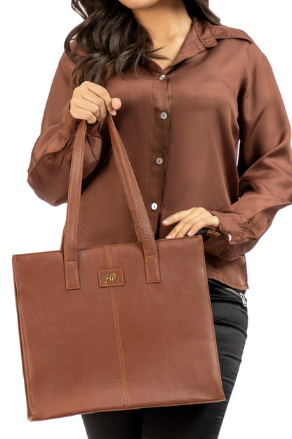 Everyday Women's Leather Zipper Tote Bag-Tan Brown
