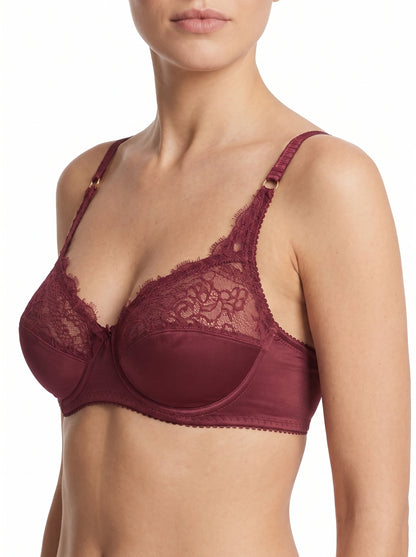 ROMANCE Forever, Half Lace Unpadded Polyester Jersey Bra, MAROON
