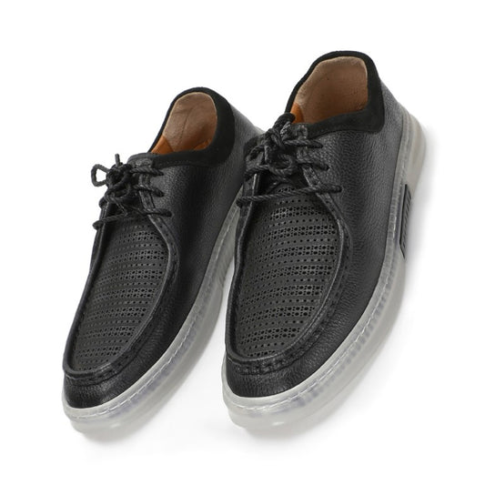 Turkish-made Breathable Dotted-design Leather Shoes in Black with Transparent Sole