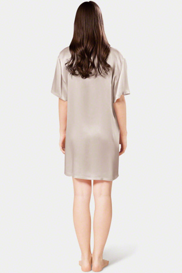 Women Short-Sleeve Silk Night Shirt-VL-NS01-BEG