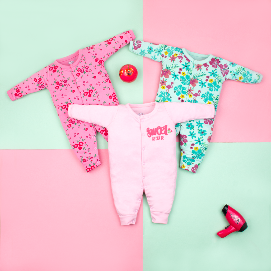 Baby Girl 3Pk Sleepsuits Sweet As Can Be Print