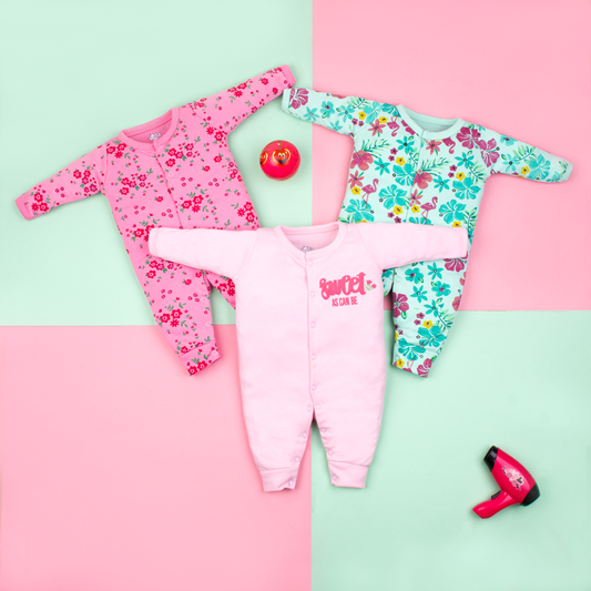 Baby Girl 3Pk Sleepsuits Sweet As Can Be Print