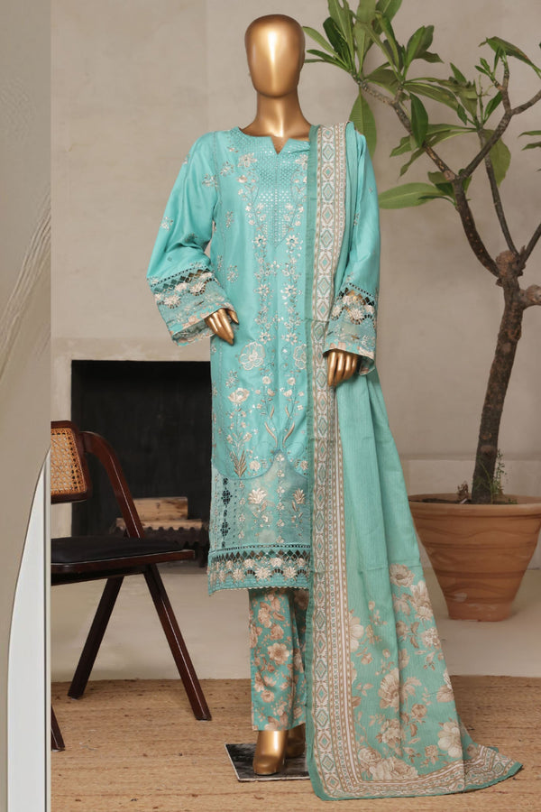 Bin Saeed Stitched 3 Piece Luxury Plain Cotton With Printed Back Vol-02 Collection'2025-NSM-2231-Green