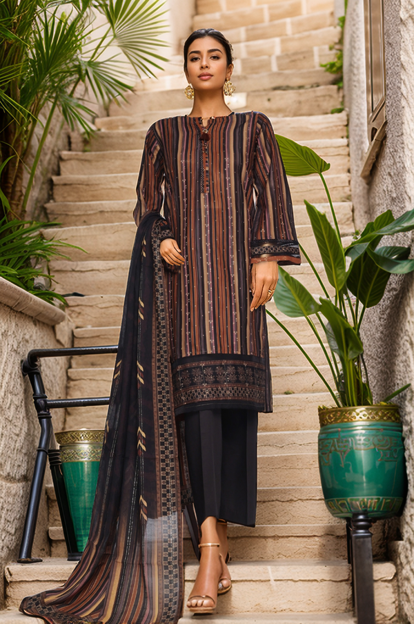 Damask By HZ Stitched 3 Piece Prints Jacquard Collection'2025-DPJ-036-Multi