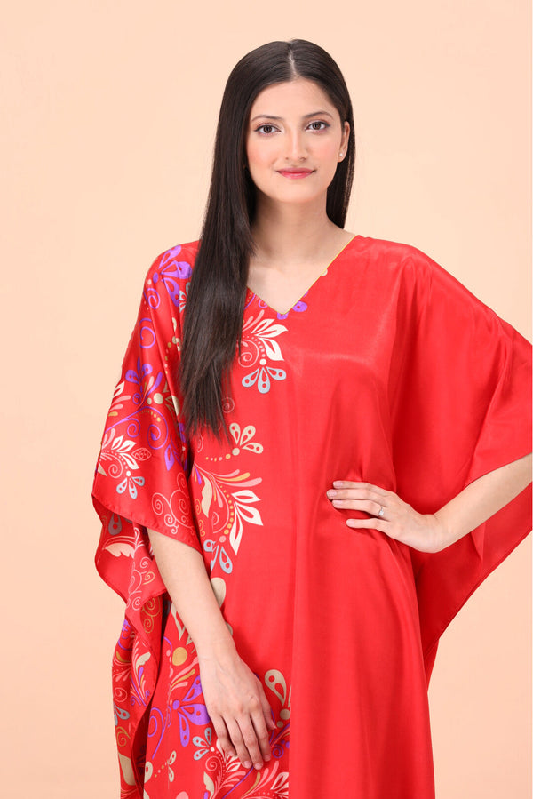 Studio By Arj Studio By Arj Women Red printed Silky Satin caftan lounge wear / nightwear