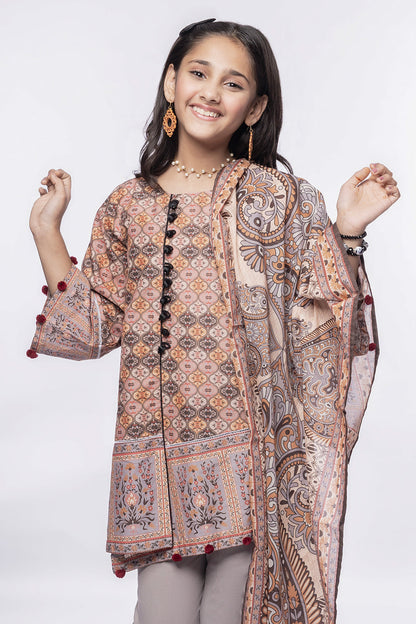 3PCS Digital Printed Lawn Shirt, Dupatta & Cotton Trouser SKU: SFRK-010