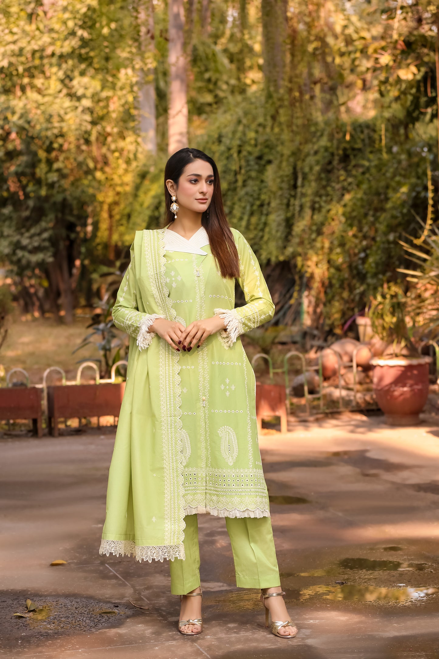 Saadia Ahmed ChikanKari Lime Green