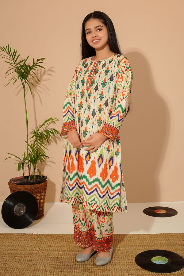 Ochre Clothing Girls Co-ords Swiss Lawn Digital Printed 2 Pc Suit