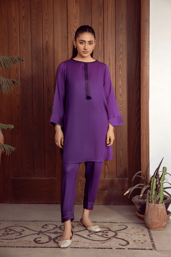 La Rosaa Stitched 2 Piece Basics Winter Collection'2024-Purple Kaia 2Pc