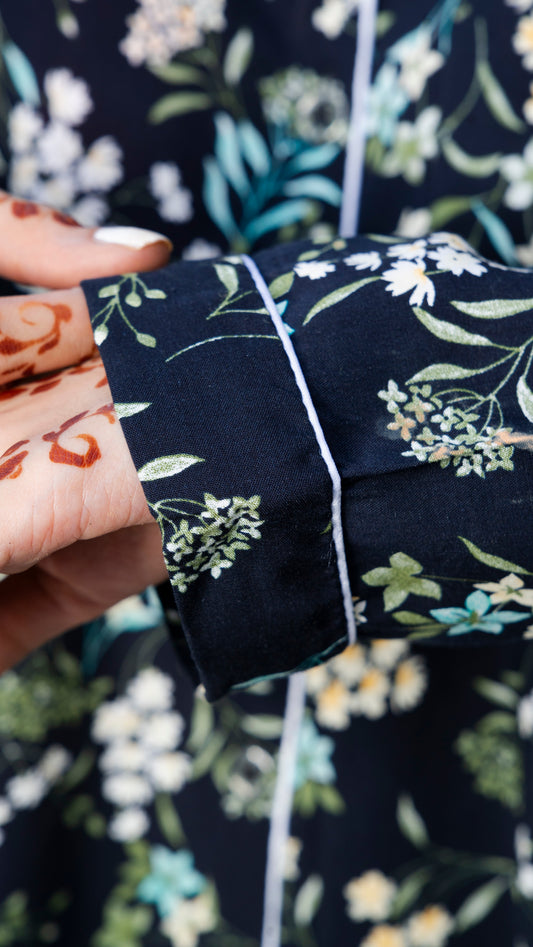 Dark Blue Flowers PJ Set