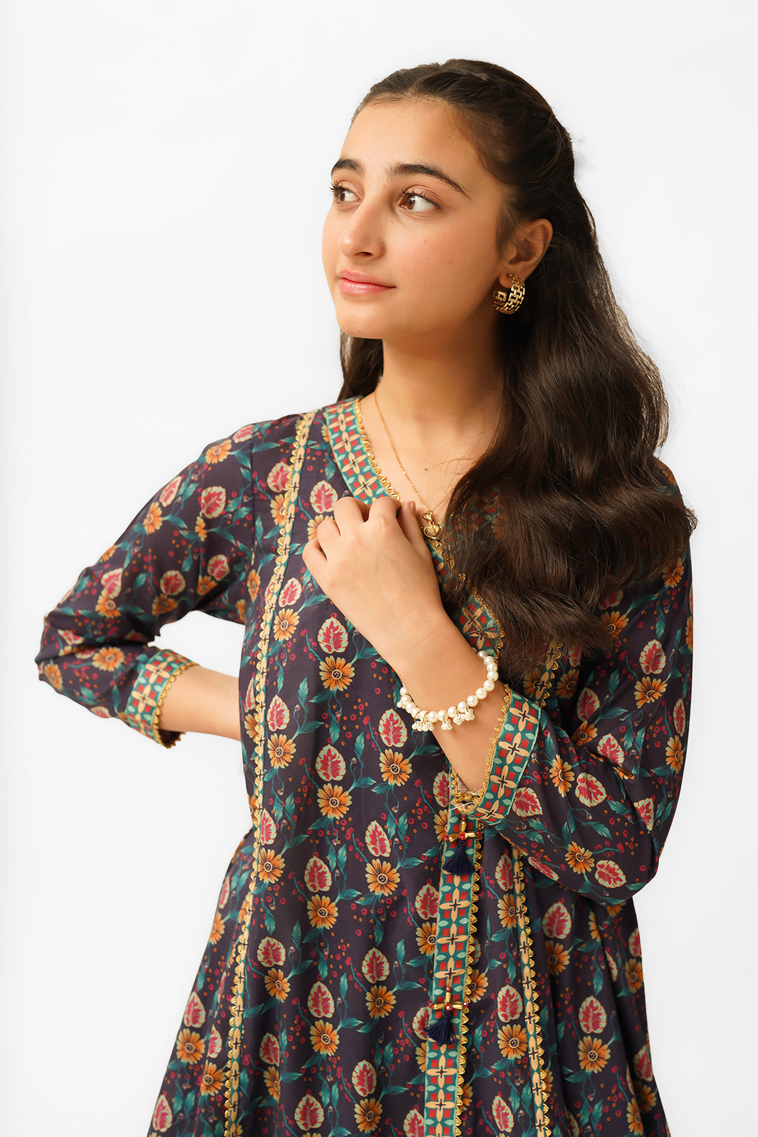 T-ALPRTW-034, Lawn printed Angrakha style frock with the pear of shalwer