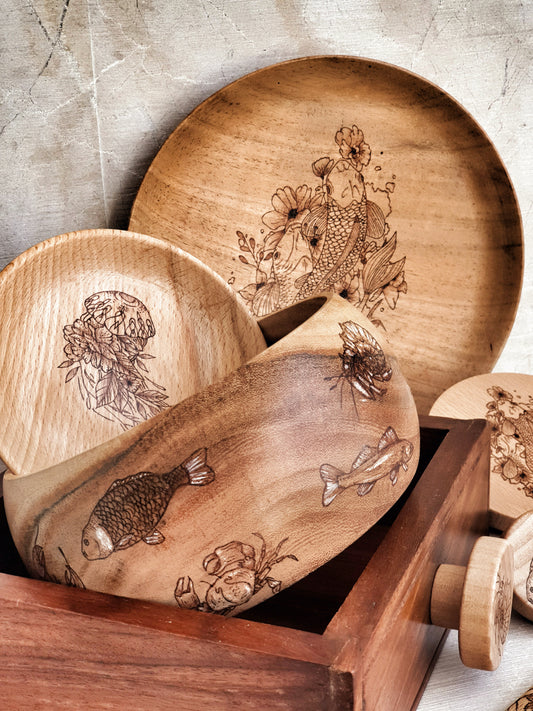 Wood Burned Fish Bowl