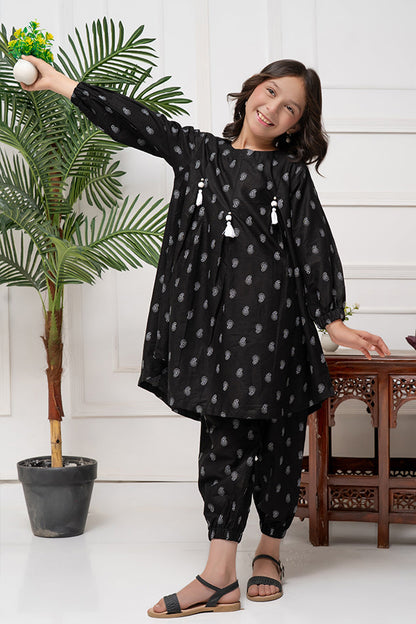 K-TP 026, Co-Ords, 2piece table printed, Black