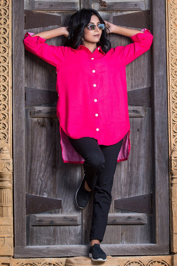 Urban Cut Elegant Cotton Red Stitched Shirt 1 Piece