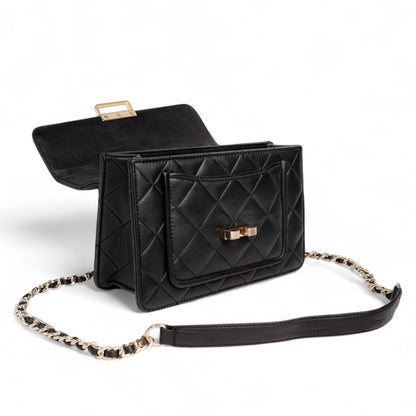 Flora Quilted Crossbody Leather Bag- tanbrown