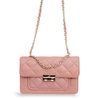 Flora Quilted Crossbody Leather Bag- tanbrown