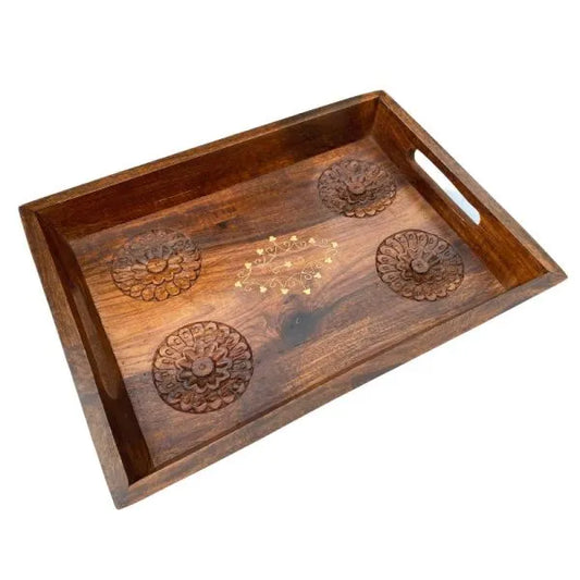 Carved Platter Set-Wooden Serving Tray ( Set of 3 )