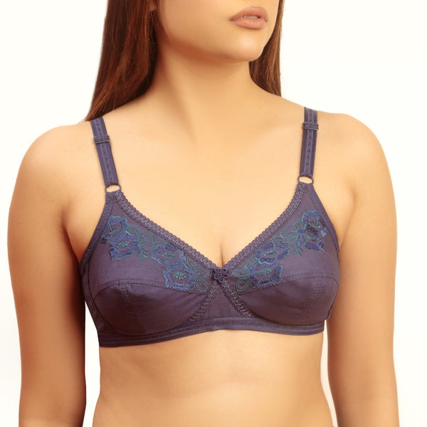MAXClence, Cotton embroidered Unpadded Crossover Bra, NAVY BLUE