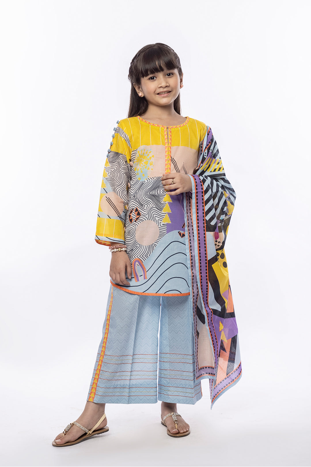 3Pcs Printed Lawn Suit YELLOW SKU : 3PCS-028