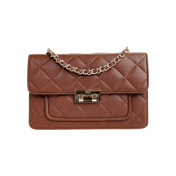 Flora Quilted Crossbody Leather Bag- tanbrown