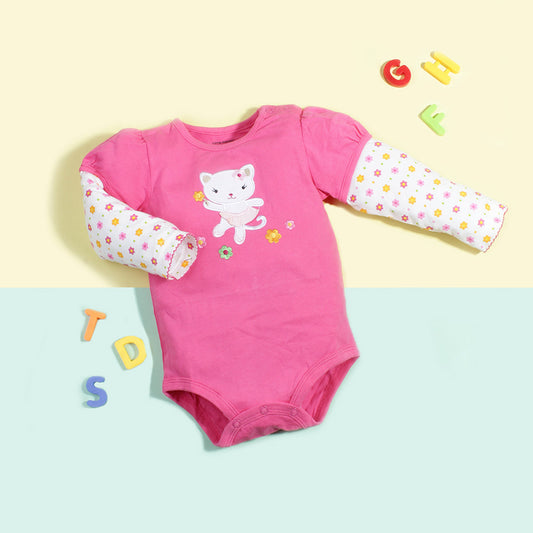 Baby Girl Full Sleeves Bodysuit Pink Cat