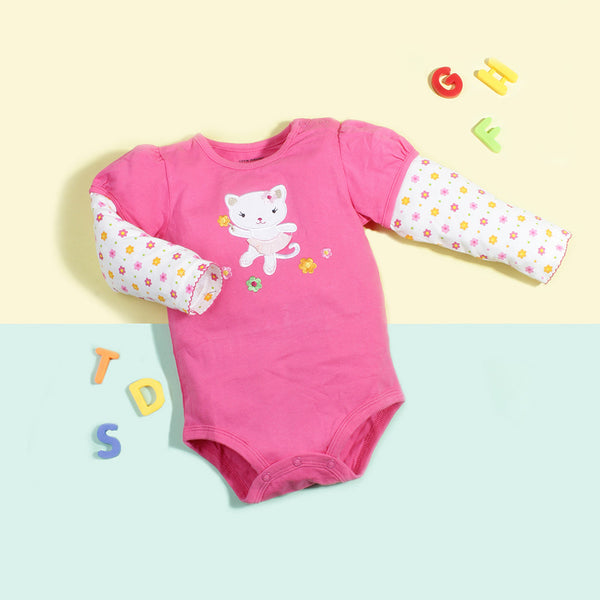Baby Girl Full Sleeves Bodysuit Pink Cat