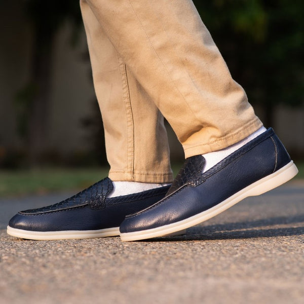 Turkish-Made Crocodile Style Leather Shoes in Blue