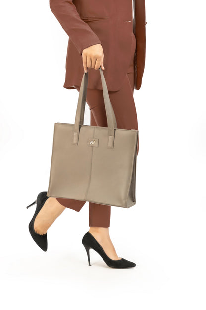 Everyday Women's Leather Zipper Tote Bag- Grey