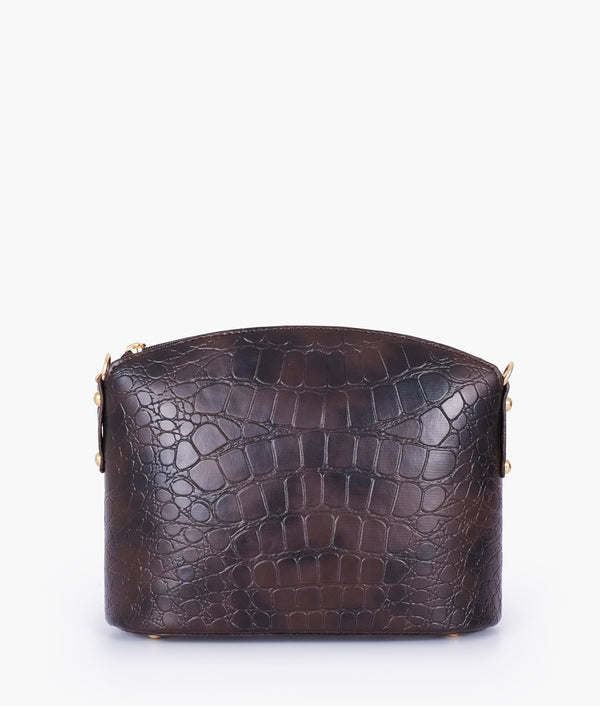 RTW Creation - Dark brown crocodile with chain strap cross-body bag