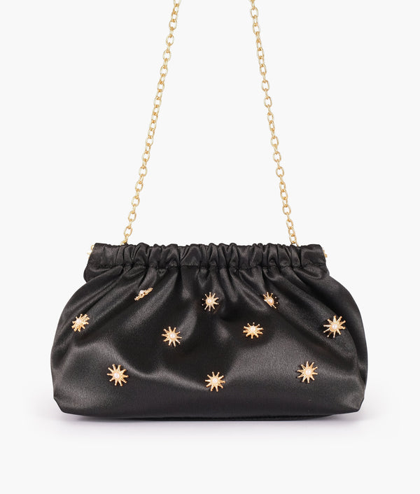 RTW Creation - Black snap closure clutch with chain handle