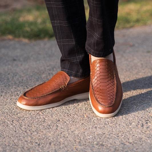 Turkish-Made Crocodile Style Leather Shoes in Brown Color