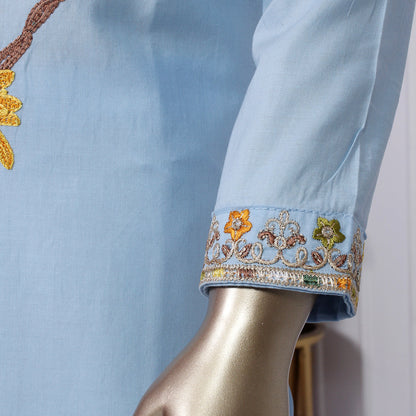 Ready To Wear 3pc Blue Embroidered Suit