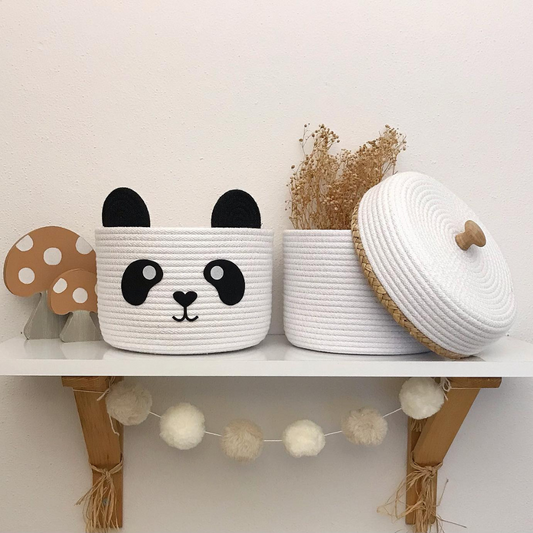 Panda Cotton Rope Basket  Perfect for Kids' Room, Toy Storage, and Nursery Decor