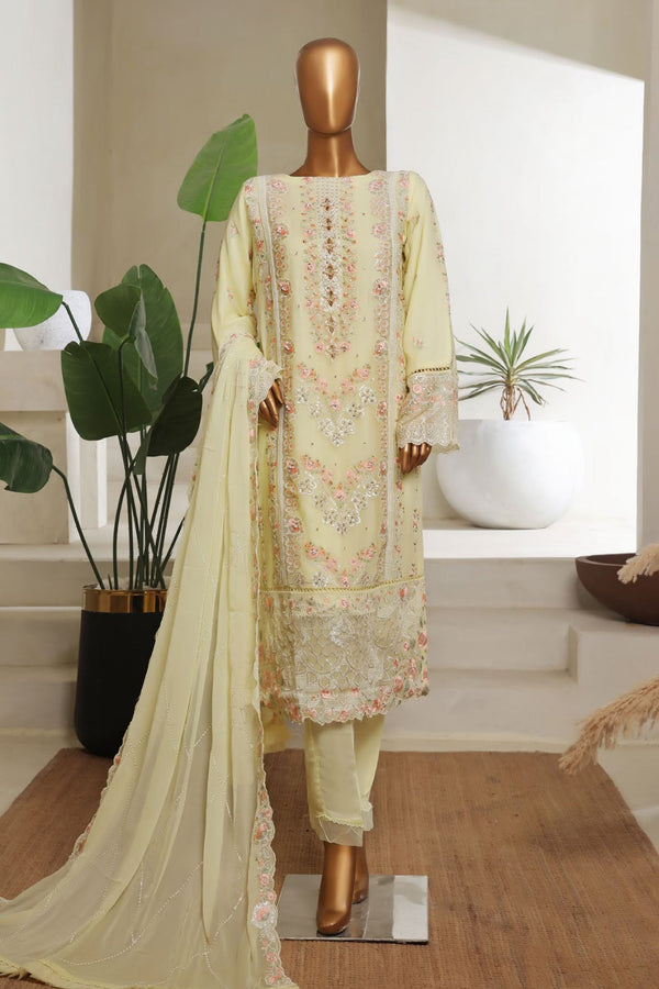 Bin Saeed Stitched 3 Piece Luxury Emb Chiffon Collection'2025-STSC-2150-Cream