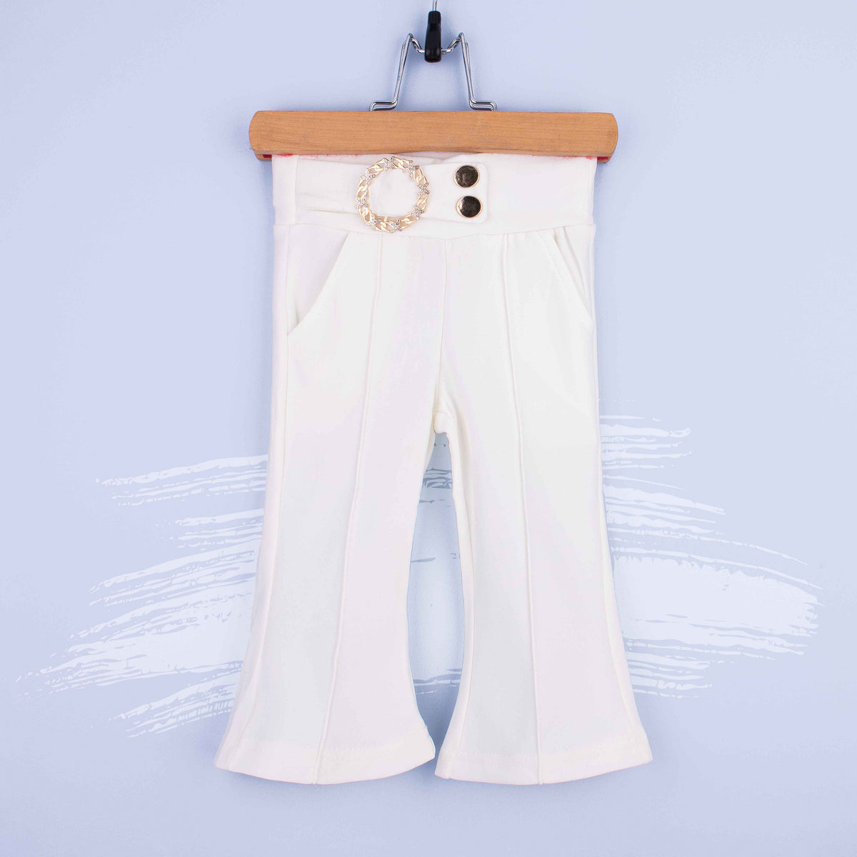 Baby Girl Double Button White Fancy Clip Bell Bottom